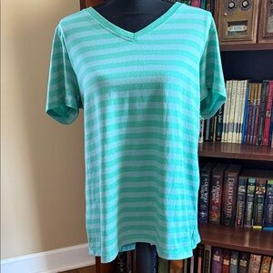 LuLaRoe Mint Striped V-Neck Tee